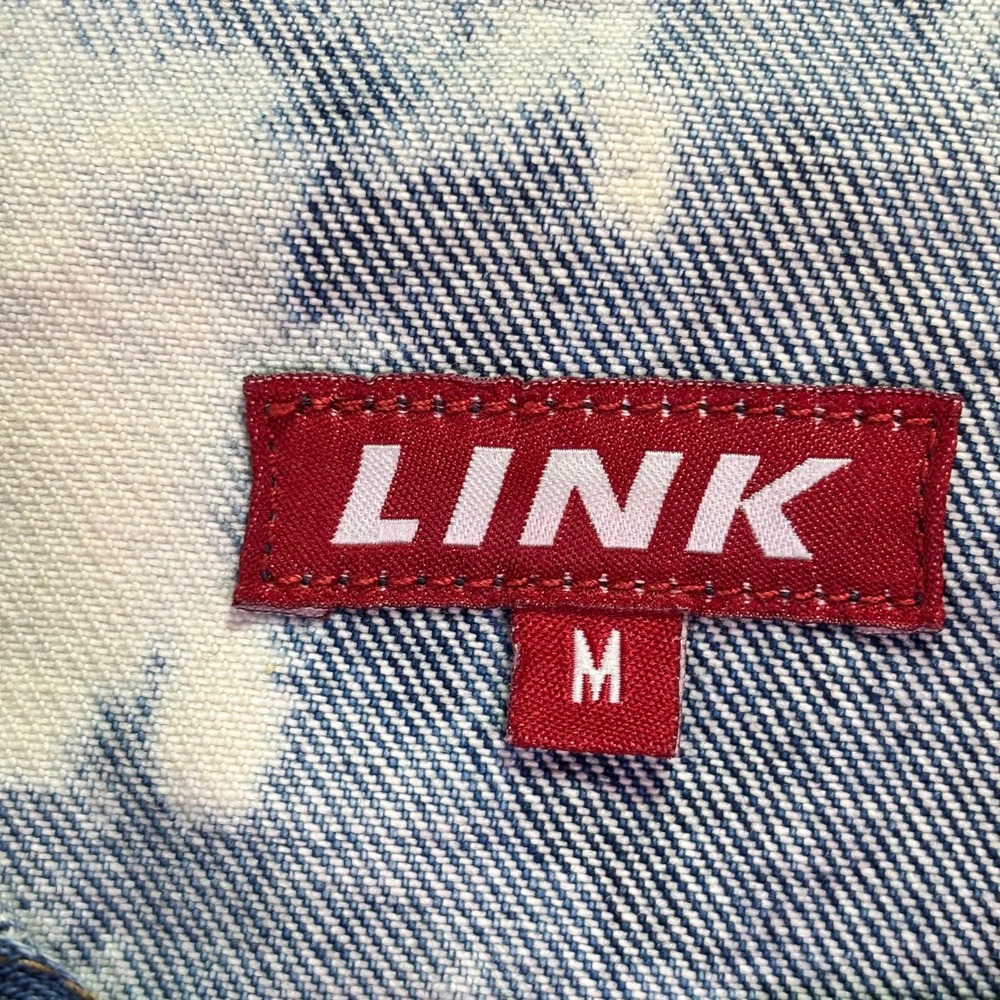 LINK Women Denim Jacket Size M Blue White Acid Wash Cropped Trucker Coat - Picture 2 of 8